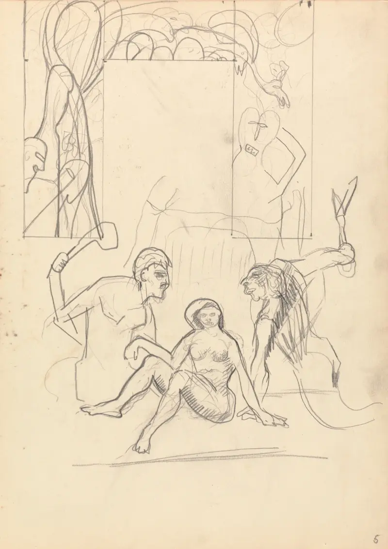 Cave of the Golden Calf; Design for a Decorative Doorway, Primitive People av Spencer Frederick Gore