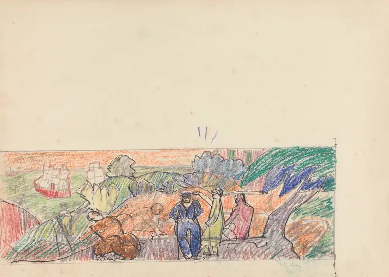 Cave of the Golden Calf; Study for Mural, Gentleman in Foreground av Spencer Frederick Gore