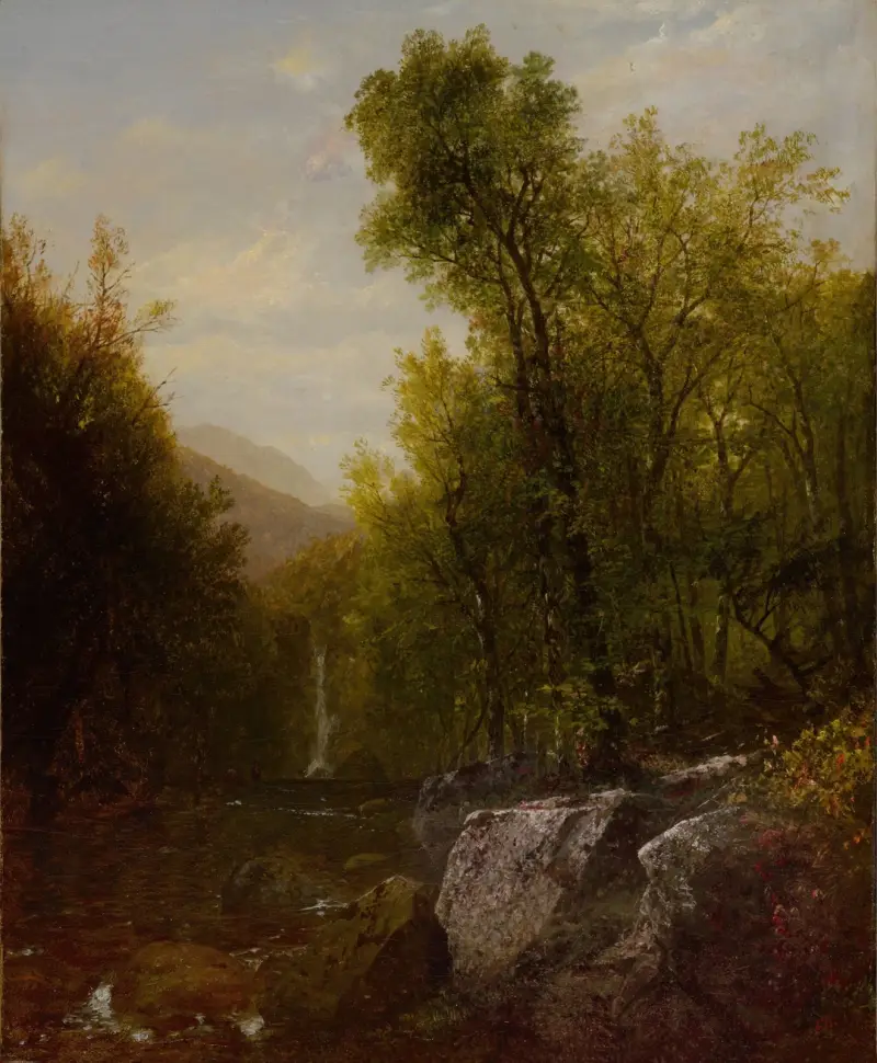 Fiske nära ett skogsfall av John Frederick Kensett