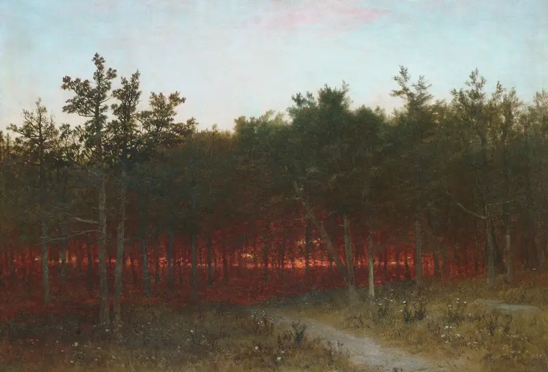 Twilight in the Cedars at Darien, Connecticut av John Frederick Kensett