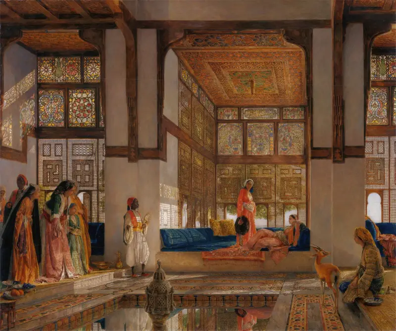En dam tar emot besökare (Mottagningen) av John Frederick Lewis