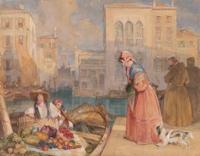 Frukthandlare vid en venetiansk kanal av John Frederick Lewis