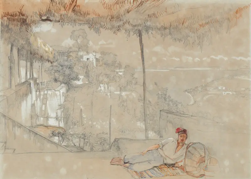 På terrassen i Ischia, Italien av John Frederick Lewis