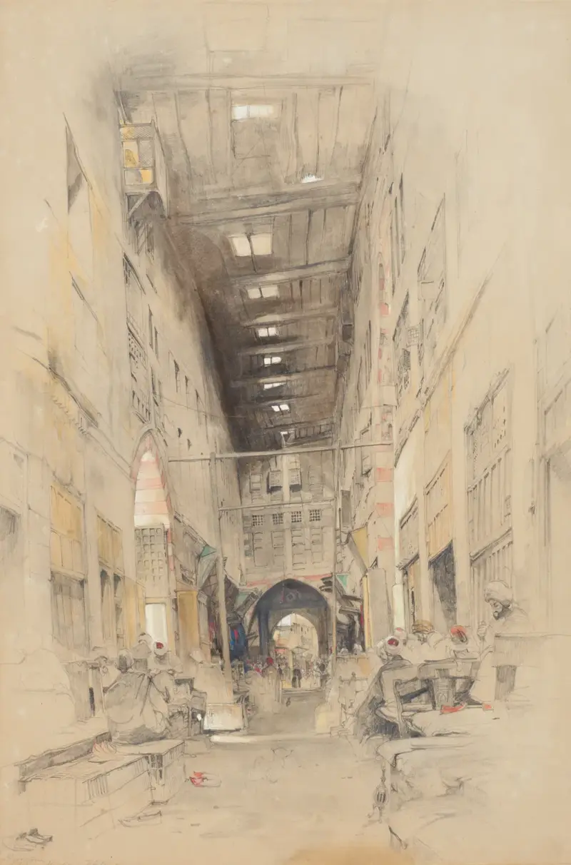 The Bezestein Bazaar, El Khan Khalil, Cairo av John Frederick Lewis