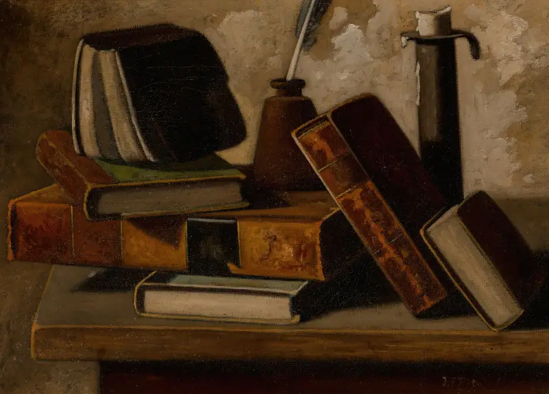 Still Life with Books, Inkpot, and Candlestick av John Frederick Peto