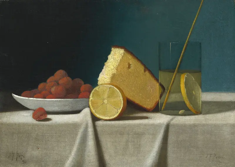 Still Life with Cake,Lemon Strawberries and Glass av John Frederick Peto