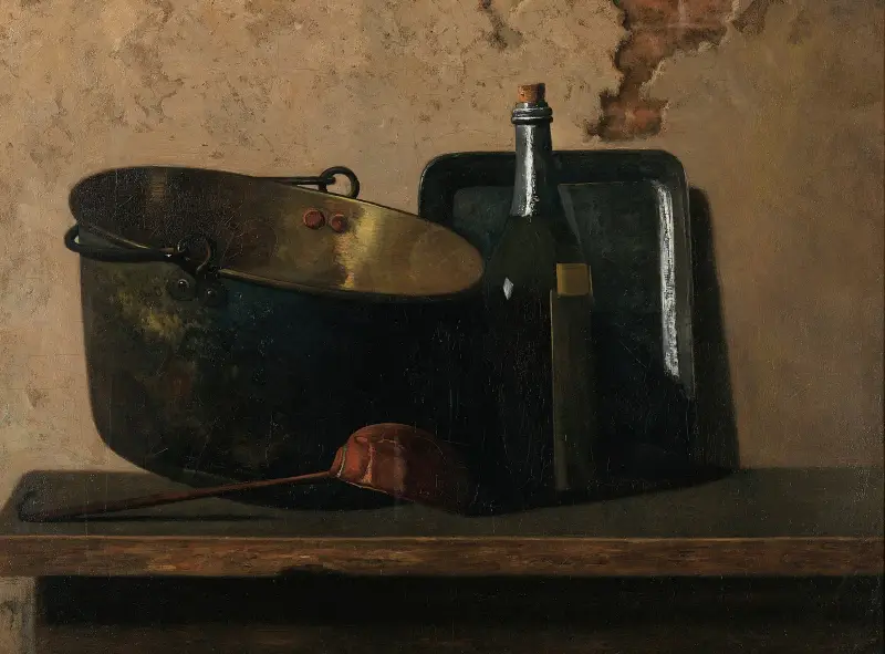 Wino i mosiężny kociołek do duszenia (Przygotowanie francuskiej potage), John Frederick Peto
