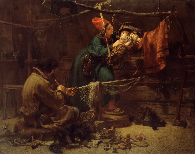 Inside a fisher cottage in Lapland av Johan Fredrik Höckert