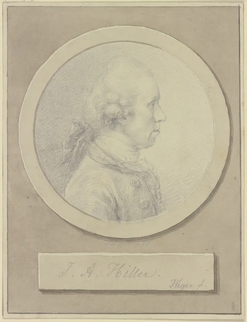 Brustbild des Johann Adam Hiller im Profil nach rechts av Heinrich Friedrich Füger