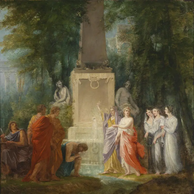 Dichter trinken am Kastalischen Quell das Wasser der Wahrhei av Heinrich Friedrich Füger