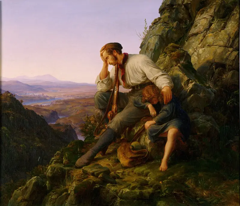 The Robber and His Child av Karl Friedrich Lessing