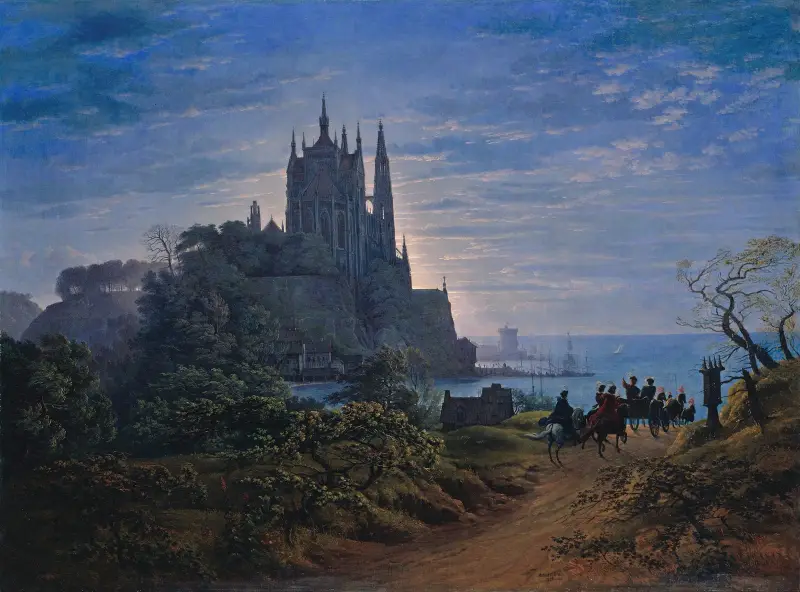 Gotisk kyrka på en klippa vid havet av Karl Friedrich Schinkel