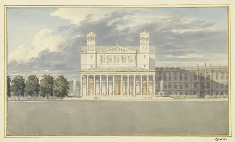 The Façade and Suroundings of a Cathedral for Berlin av Karl Friedrich Schinkel