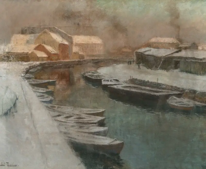 Vinter vid kanalen av Frits Thaulow