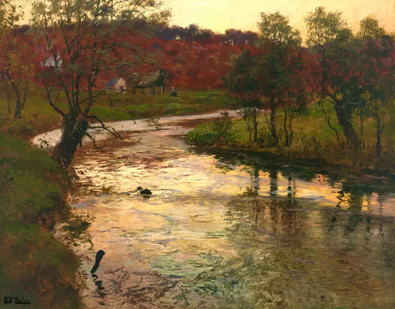 Solnedgång över floden L'Elle nära Quimperlé, Frankrike av Frits Thaulow
