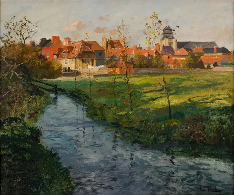 Village by a Stream av Frits Thaulow