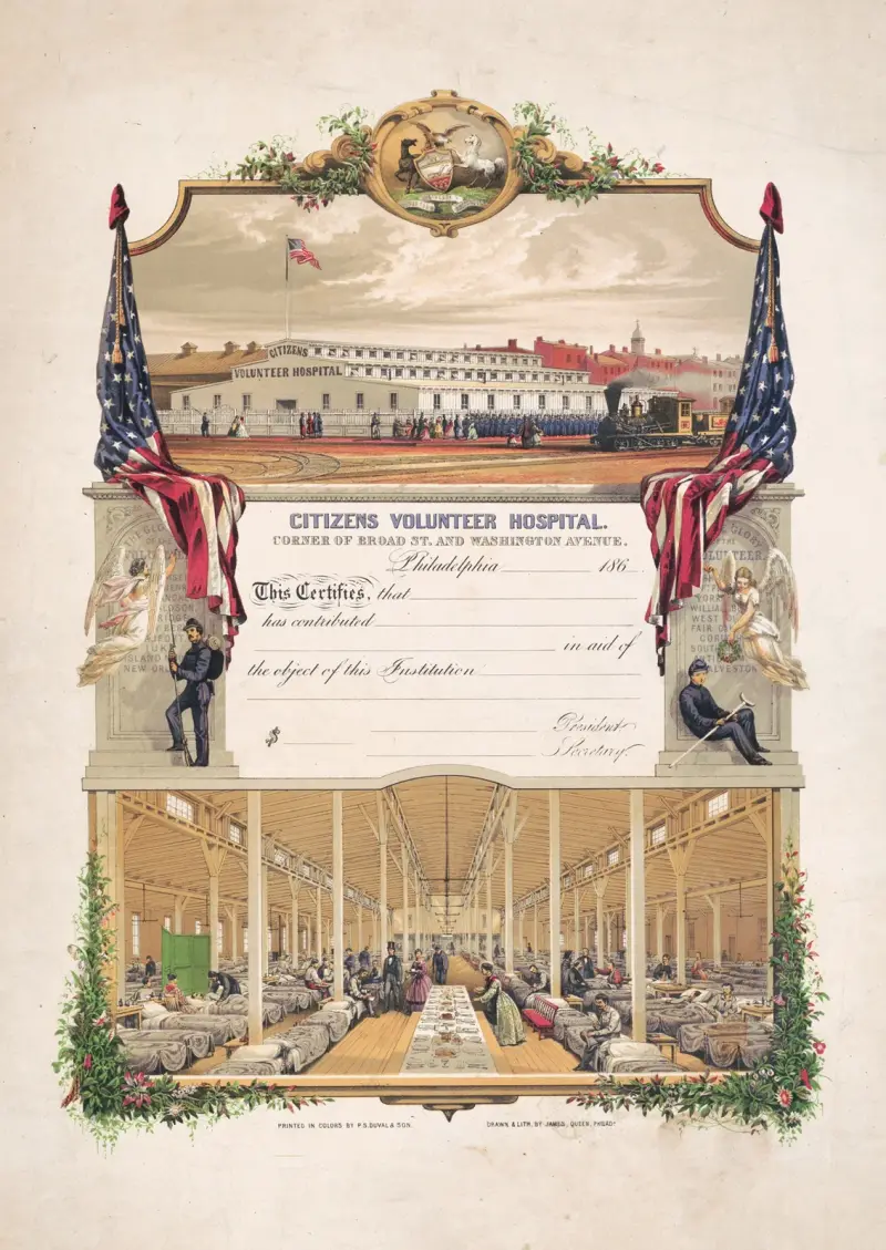 Szpital Ochotniczy Obywateli – róg Broad St. i Washington Ave., James Fuller Queen