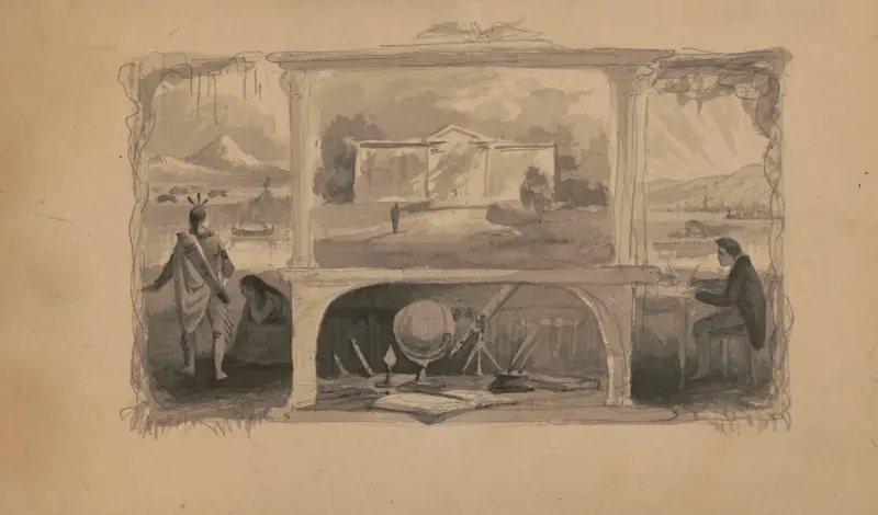 Entwurfszeichnung für eine Allegorie von James Fuller Queen