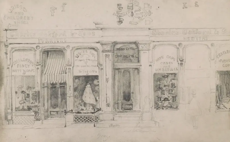 Design for advertisement, Charles Oakford & Sons, furrier and hatter, located at 104 Chestnut av James Fuller Queen