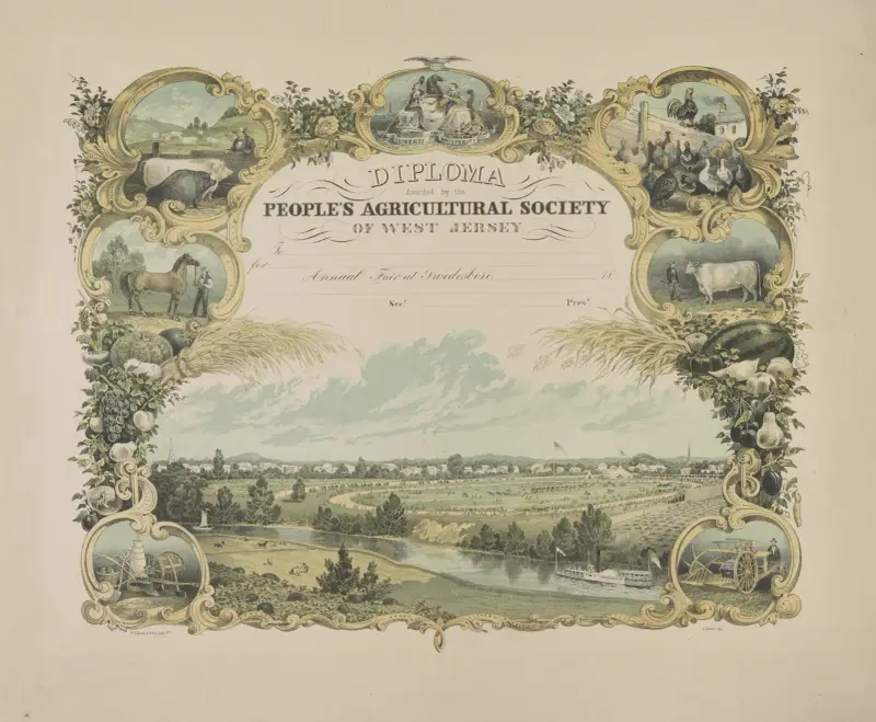 Dyplom przyznany przez People’s Agricultural Society of West Jersey, James Fuller Queen