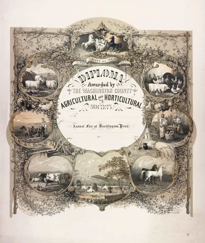 Diploma awarded by the Washington County Agricultural and Horticultural Society av James Fuller Queen