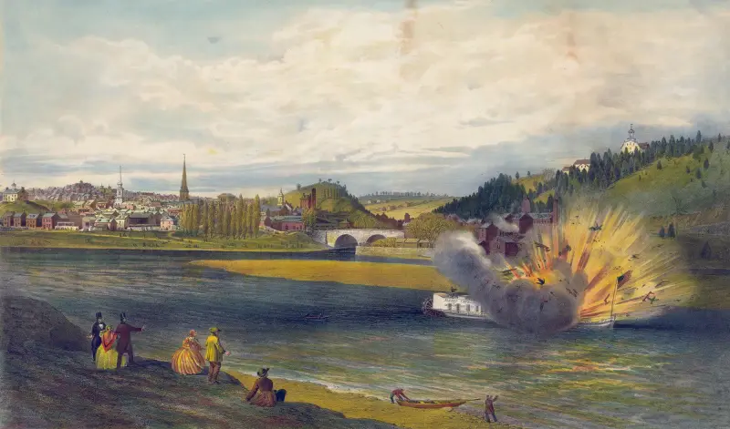Explosion of the Alfred Thomas at Easton Pa. March 6th 1860. av James Fuller Queen