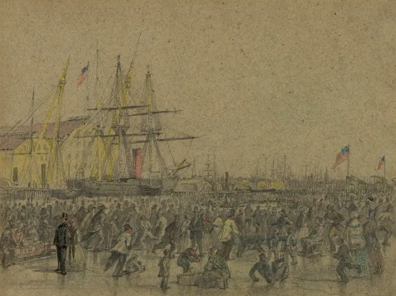 Scen vid Delawarefloden i Philadelphia under den stränga vintern 1856 av James Fuller Queen