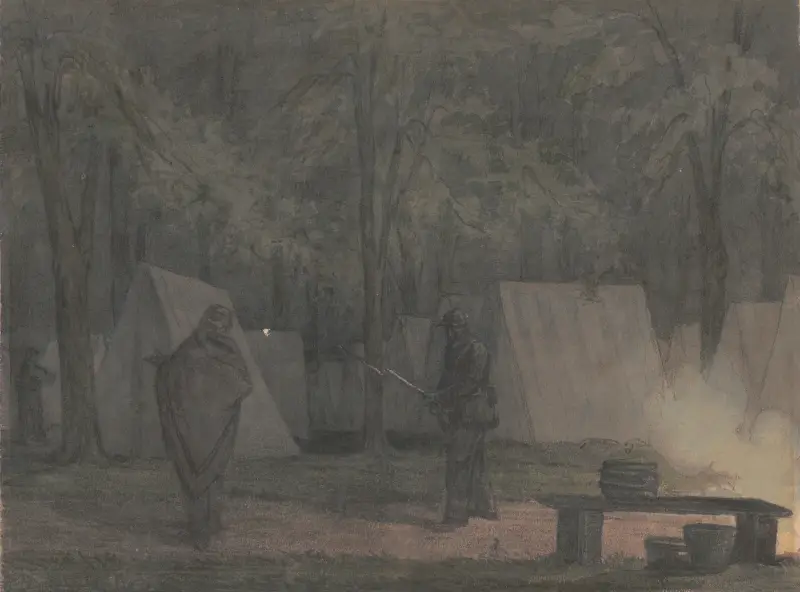 Sketches with Co. B, 8th Reg. Pa. Ma. under the officers of the old Southwark Gaurd. ‘Capitol grounds’ Harrisburg av James Fuller Queen