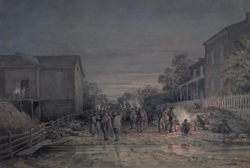 Sketches with the Co. B 8th Reg., Pa. militia under the officers of the old ‘Southwark Gaurd’ night after leaving ‘Camp McClure’ av James Fuller Queen