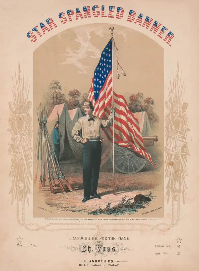 Star spangled banner Transcribed for the piano by Ch. Voss av James Fuller Queen