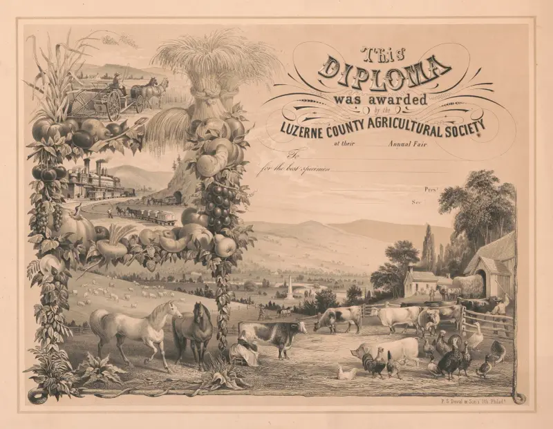 This diploma was awarded by the Luzerne County Agricultural Society at their annual fair av James Fuller Queen