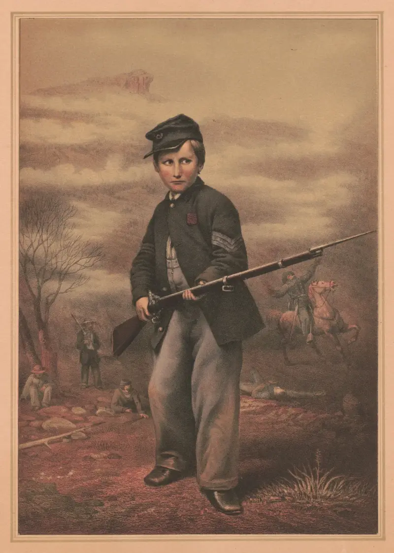 Union drummer boy John Clem at Point Lookout, Tennessee av James Fuller Queen