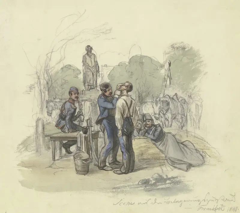 Württembergsk kavalleri på Goetheplatz i Frankfurt am Main i septemberdagarna 1848 av Jakob Fürchtegott Dielmann
