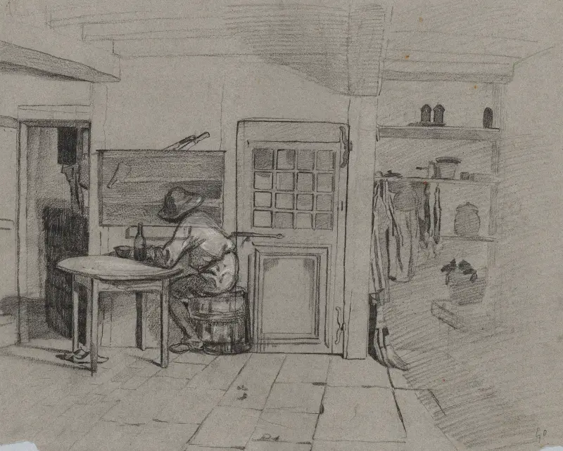 A Farmhouse Interior with a Boy at a Table, 1846 – nr 1 av Alexandre-Gabriel Decamps