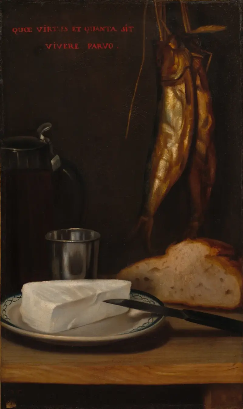 Still Life with Herring, Bread, and Cheese av Alexandre-Gabriel Decamps