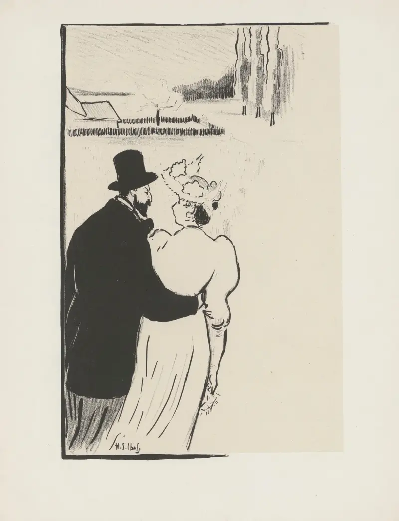 Par på promenad på en väg mot ett hus av Henri-Gabriel Ibels