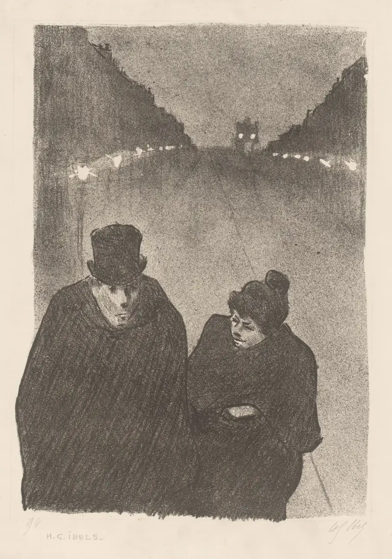 Man och kvinna på gatan om natten av Henri-Gabriel Ibels