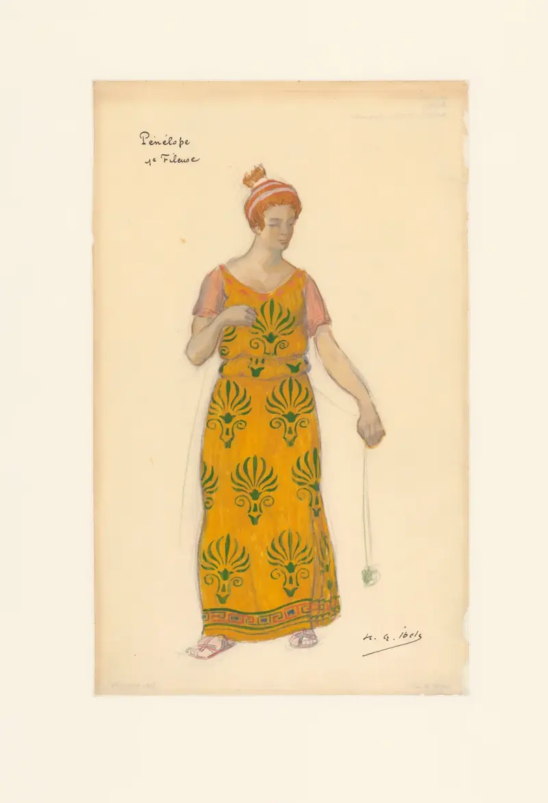 Pénélope – maquette de costume – Mélanthe, première fileuse (Lucy Vuillemin) av Henri-Gabriel Ibels