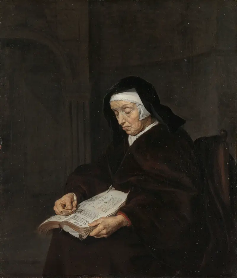 Old Woman Meditating av Gabriel Metsu