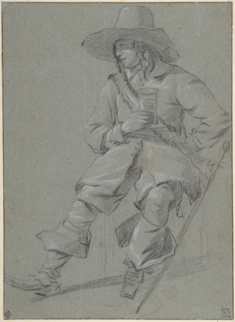 Seated Cavalier with Glass av Gabriel Metsu