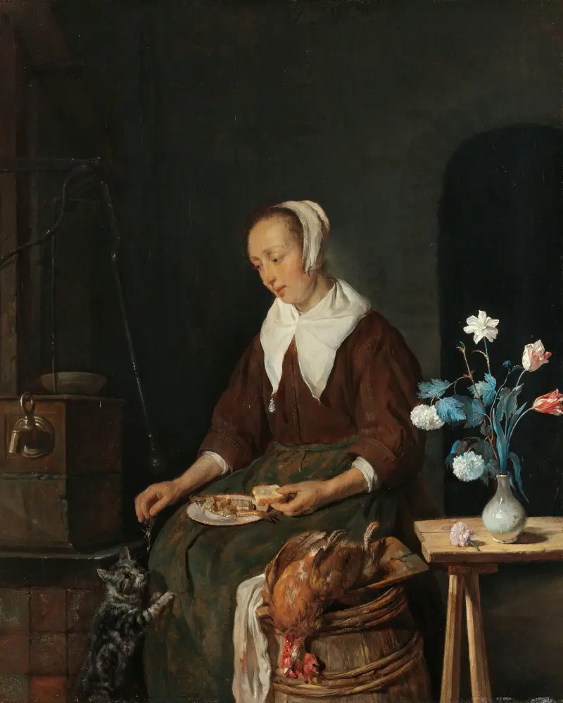 Woman Eating, Known as ‘The Cat’s Breakfast’ av Gabriel Metsu