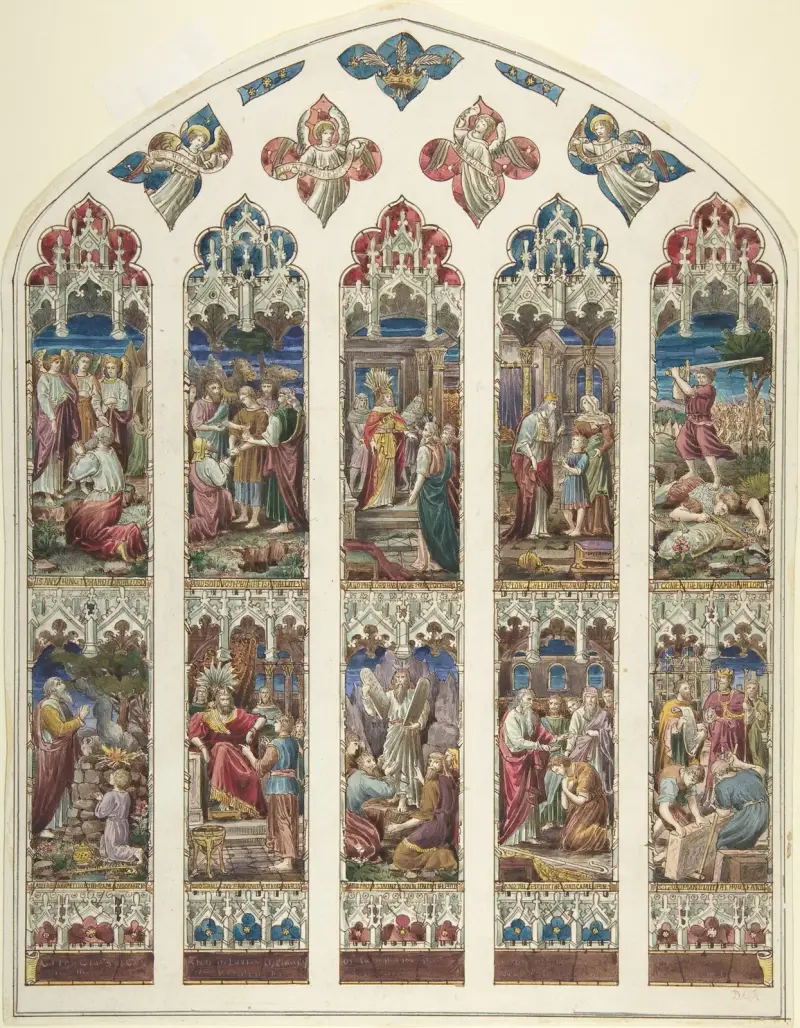 Projekt witraża ze sceną starotestamentową, Dante Gabriel Rossetti