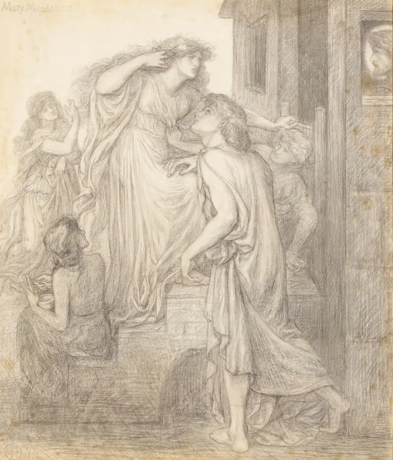 Mary Magdalene at the Door of Simon the Pharisee – Compositional Study av Dante Gabriel Rossetti
