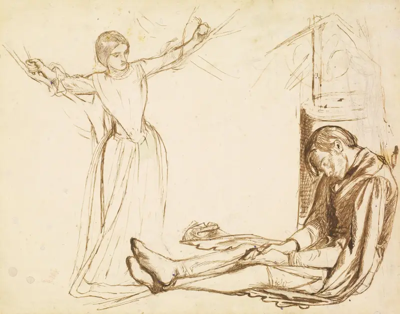 Study for the figures of Guenevere and Launcelot av Dante Gabriel Rossetti