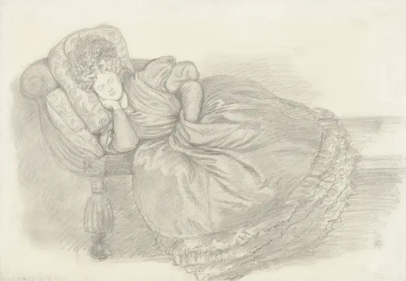 Study of Fanny Cornforth, asleep on a chaise-longue av Dante Gabriel Rossetti