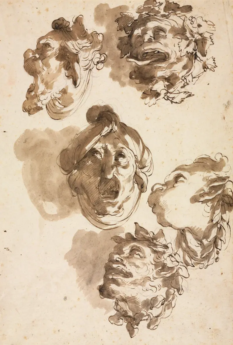 Five Grotesque Heads (second half 1700s) – nr 2 av Gaetano Gandolfi