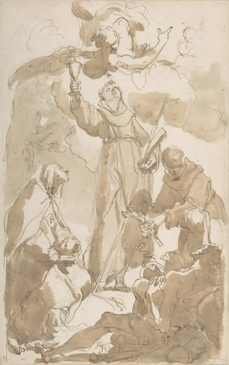 Die heilige Margareta von Cortona, der heilige Jakobus von der Mark und der heilige Didakus von Gaetano Gandolfi