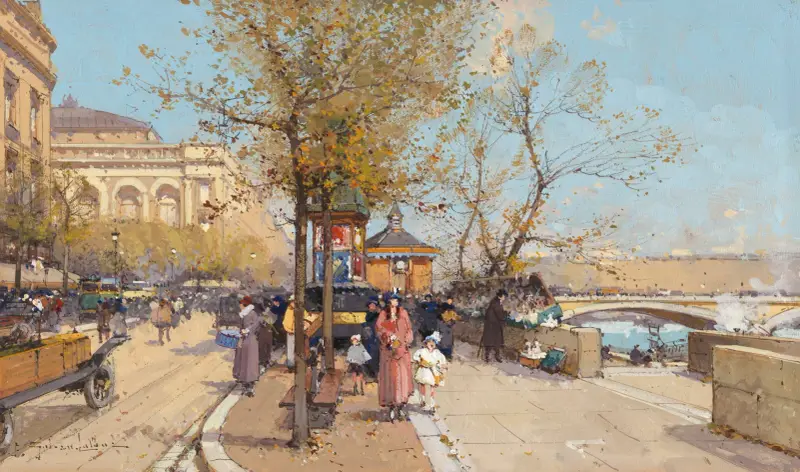 En promenad längs Seine av Eugène Galien-Laloue
