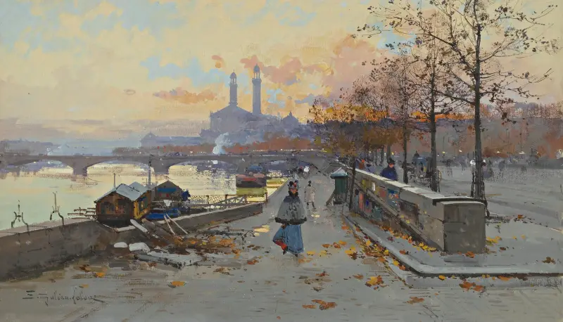 Au Quai av Eugène Galien-Laloue