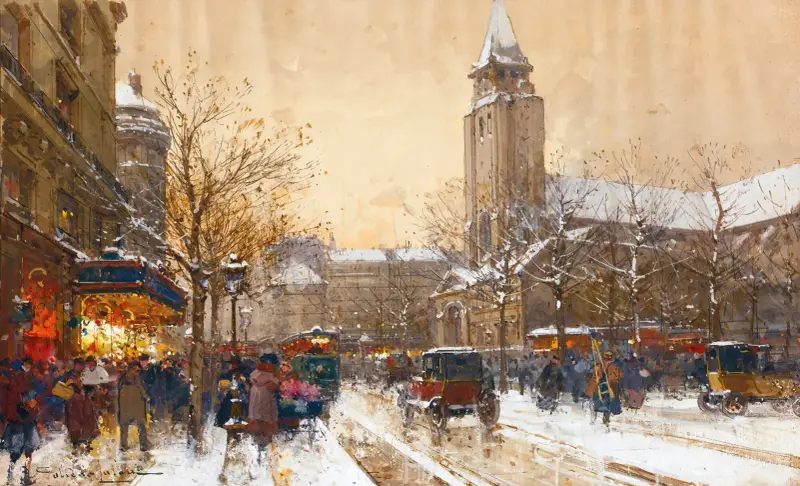 Boulevard Saint-Germain, Paris av Eugène Galien-Laloue